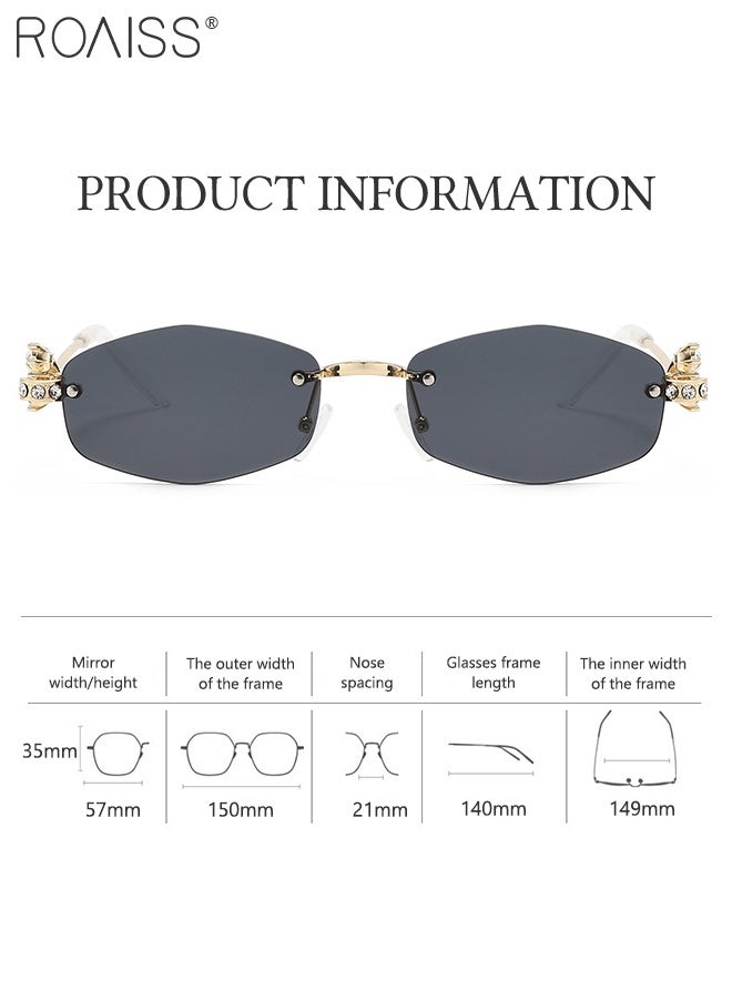 roaiss Women's Hexagonal Frameless Sunglasses, UV400 Protection, Stylish Anti-glare Sunglasses with Rhinestone Temples, Suitable for Shopping, Travel, Beach, and Parties - Image 2